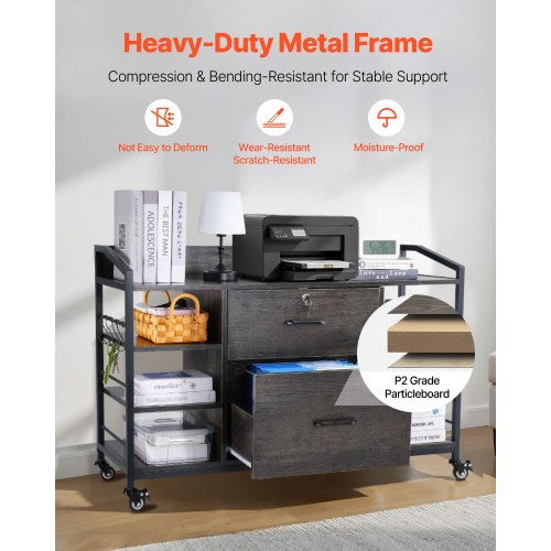 2 Drawers Metal File Cabinet Lateral Filing Cabinet with Lock and 6 Open