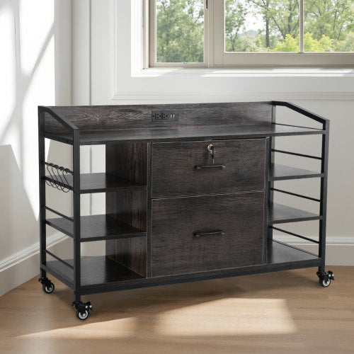 2 Drawers Metal File Cabinet Lateral Filing Cabinet with Lock and 6 Open