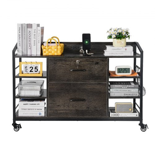 2 Drawers Metal File Cabinet Lateral Filing Cabinet with Lock and 6 Open