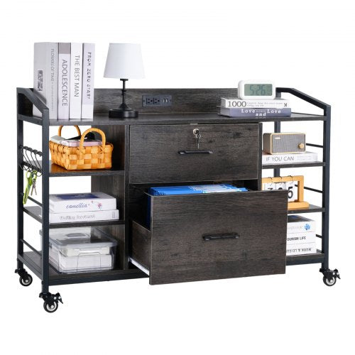 2 Drawers Metal File Cabinet Lateral Filing Cabinet with Lock and 6 Open