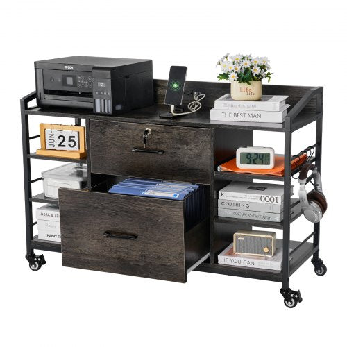 2 Drawers Metal File Cabinet Lateral Filing Cabinet with Lock and 6 Open