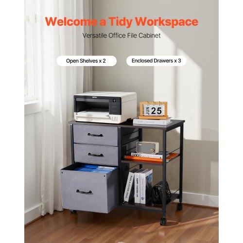 Metal File Cabinet Mobile Filing Cabinet with 3 Fabric Drawers and 2 Open