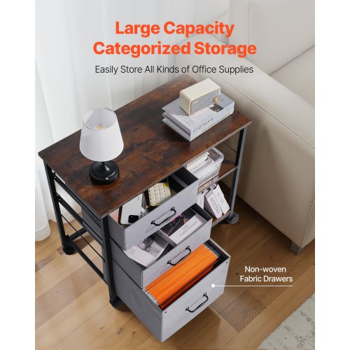 Metal File Cabinet Mobile Filing Cabinet with 3 Fabric Drawers and 2 Open