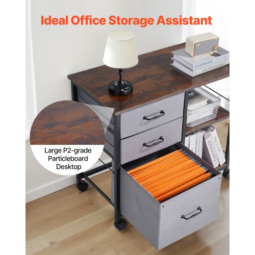 Metal File Cabinet Mobile Filing Cabinet with 3 Fabric Drawers and 2 Open