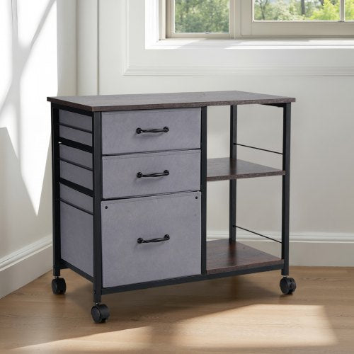 Metal File Cabinet Mobile Filing Cabinet with 3 Fabric Drawers and 2 Open