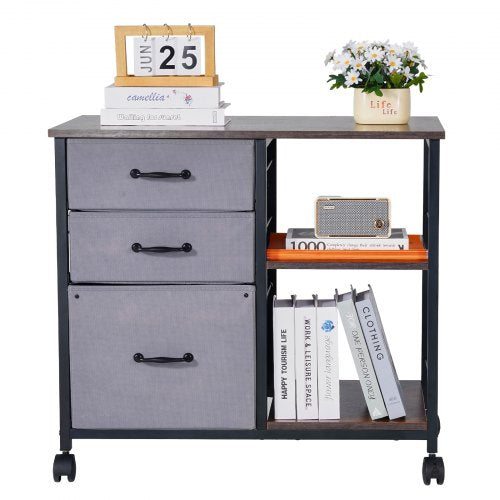Metal File Cabinet Mobile Filing Cabinet with 3 Fabric Drawers and 2 Open