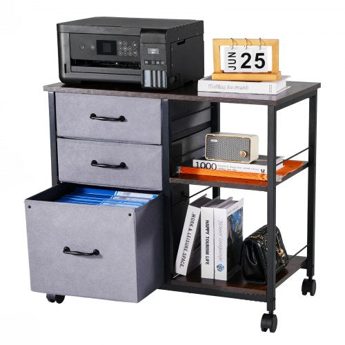 Metal File Cabinet Mobile Filing Cabinet with 3 Fabric Drawers and 2 Open