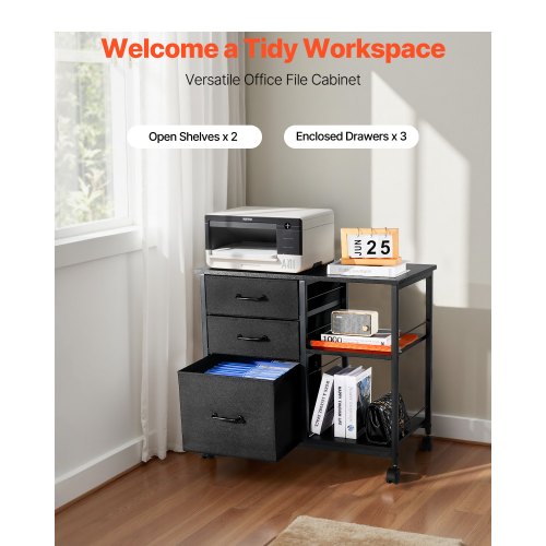 Metal File Cabinet Mobile Filing Cabinet with 3 Fabric Drawers and 2 Open 1