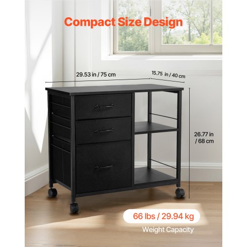 Metal File Cabinet Mobile Filing Cabinet with 3 Fabric Drawers and 2 Open 1