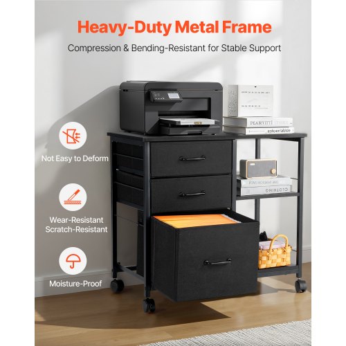 Metal File Cabinet Mobile Filing Cabinet with 3 Fabric Drawers and 2 Open 1