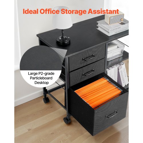 Metal File Cabinet Mobile Filing Cabinet with 3 Fabric Drawers and 2 Open 1