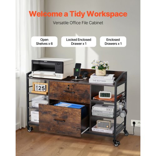 2 Drawers Metal File Cabinet Lateral Filing Cabinet with Lock and 6 Open 1
