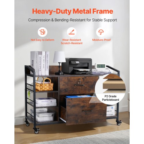 2 Drawers Metal File Cabinet Lateral Filing Cabinet with Lock and 6 Open 1