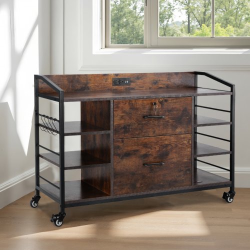 2 Drawers Metal File Cabinet Lateral Filing Cabinet with Lock and 6 Open 1