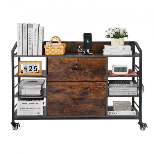 2 Drawers Metal File Cabinet Lateral Filing Cabinet with Lock and 6 Open 1
