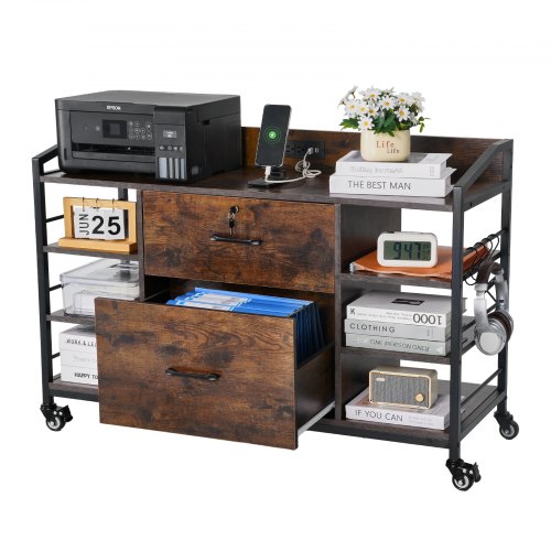 2 Drawers Metal File Cabinet Lateral Filing Cabinet with Lock and 6 Open 1