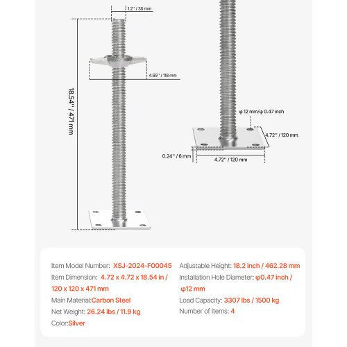 4Pack Adjustable Leveling Jacks 18.2 In Adjustable Height 3307lbs1500kg