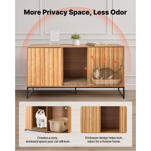 Cat Litter Box Enclosure Furniture 47.2 In Hidden Cabinet With Scratch Pad