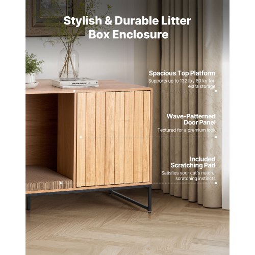Cat Litter Box Enclosure Furniture 47.2 In Hidden Cabinet With Scratch Pad