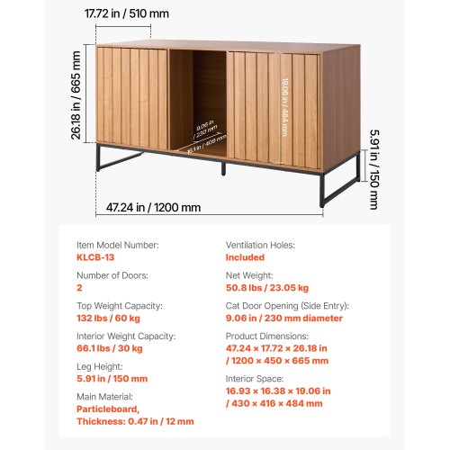 Cat Litter Box Enclosure Furniture 47.2 In Hidden Cabinet With Scratch Pad