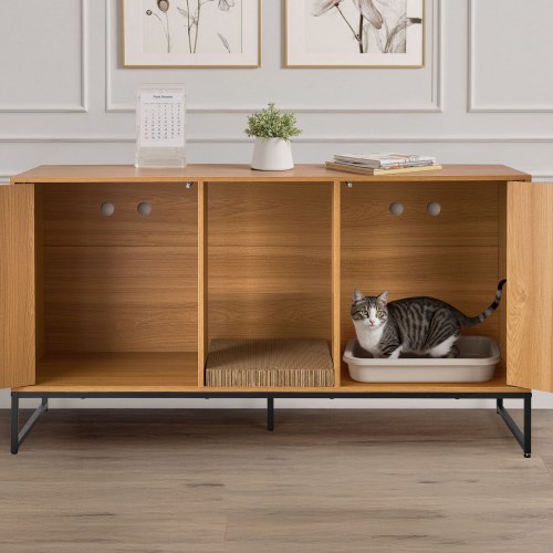 Cat Litter Box Enclosure Furniture 47.2 In Hidden Cabinet With Scratch Pad