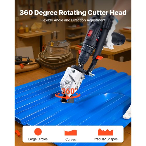 Metal ShearCutter Drill Attachment Sheet Metal Cutter with 360Degree