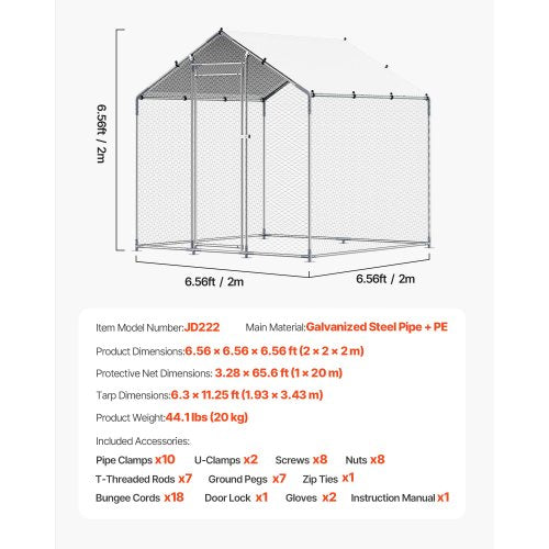 Metal Chicken Coop 656x656x656ft Large Walkin Chicken Runs with Cover