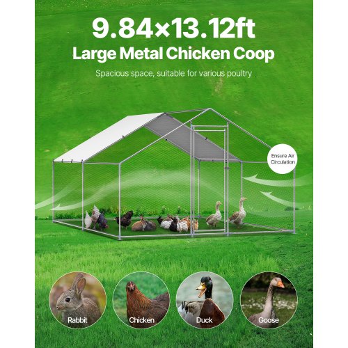 Metal Chicken Coop 98x131x65 ft Large Walkin Chicken Runs with Cover