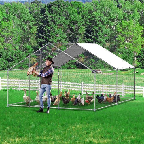 Metal Chicken Coop 98x131x65 ft Large Walkin Chicken Runs with Cover