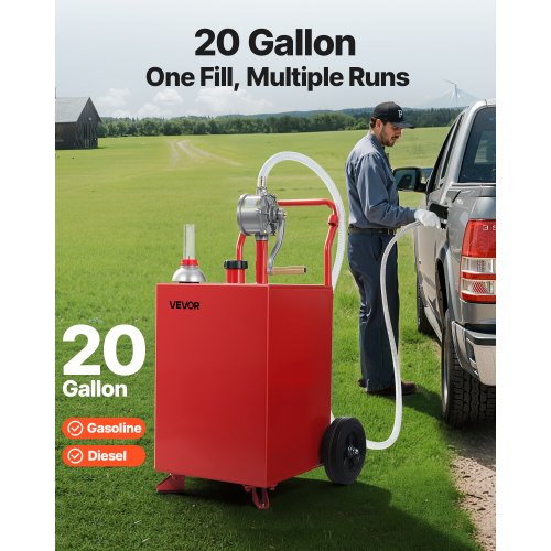 20 Gallon Fuel Caddy Gasoline Diesel Fuel Tank with Manual Transfer Pump