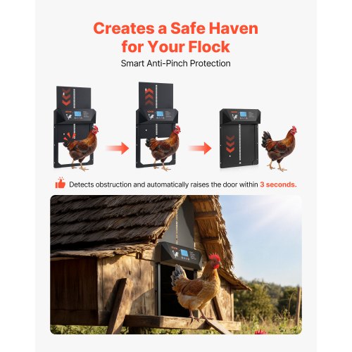 Automatic Chicken Coop Door DC Battery Powered Chicken Door with LCD