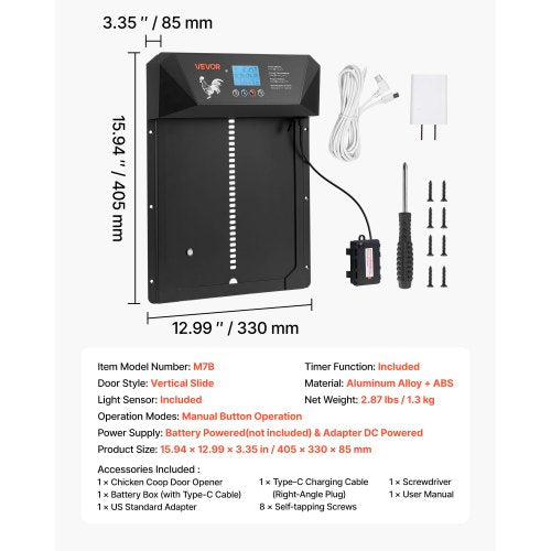 Automatic Chicken Coop Door DC Battery Powered Chicken Door with LCD