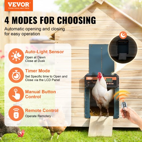 Automatic Chicken Coop Door Auto Chicken Door Opener with Timer Light