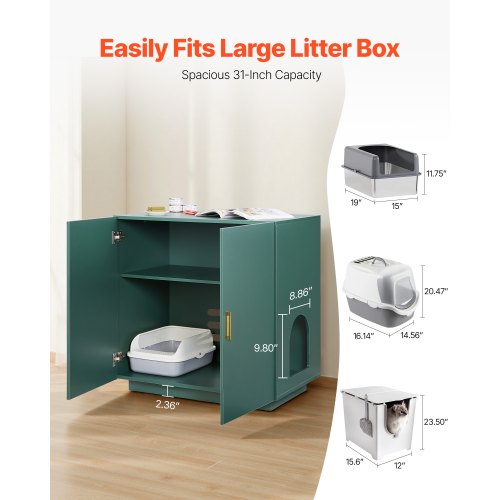 Cat Litter Box Enclosure 31.5 in Hidden Litter Box Cabinet Wooden Indoor