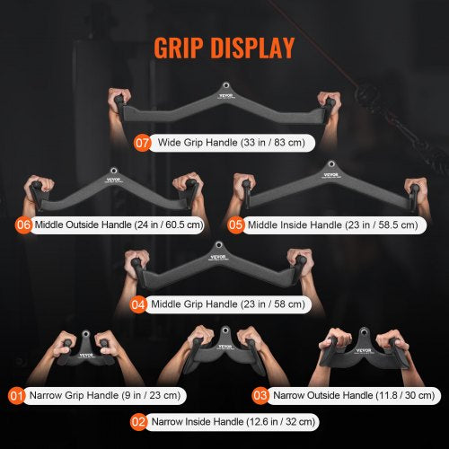 LAT Pulldown Attachments Cable Machine Rowing Tbar Vbar 7 Set Tricep
