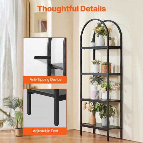 Metal Bookshelf 4Tier Arched Industrial Bookshelf Small Rustic Vintage