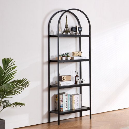 Metal Bookshelf 4Tier Arched Industrial Bookshelf Small Rustic Vintage