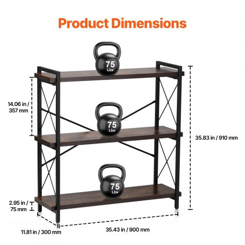 Metal Bookshelf 3Tier Industrial Bookshelf Small Rustic Storage Display