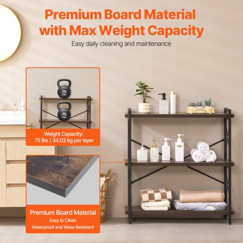 Metal Bookshelf 3Tier Industrial Bookshelf Small Rustic Storage Display