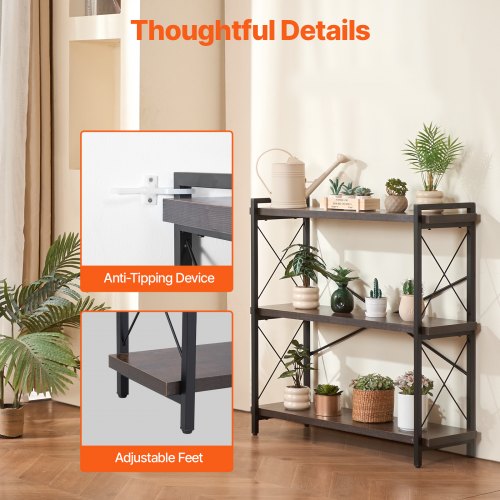 Metal Bookshelf 3Tier Industrial Bookshelf Small Rustic Storage Display