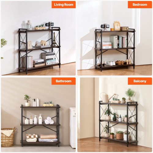 Metal Bookshelf 3Tier Industrial Bookshelf Small Rustic Storage Display