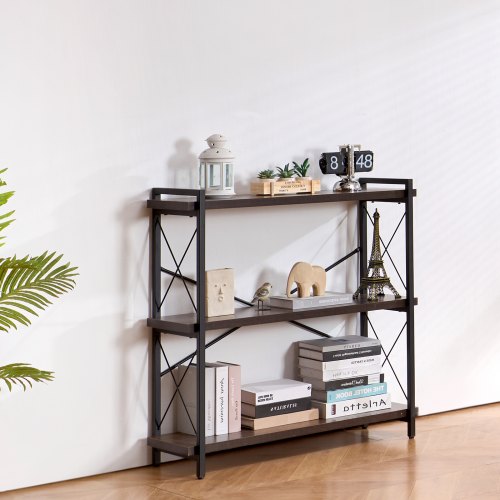 Metal Bookshelf 3Tier Industrial Bookshelf Small Rustic Storage Display