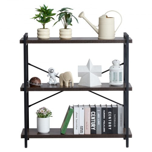 Metal Bookshelf 3Tier Industrial Bookshelf Small Rustic Storage Display