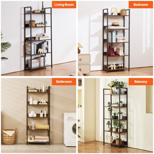 Metal Bookshelf 5Tier Tall Industrial Bookshelf Rustic Display Vintage