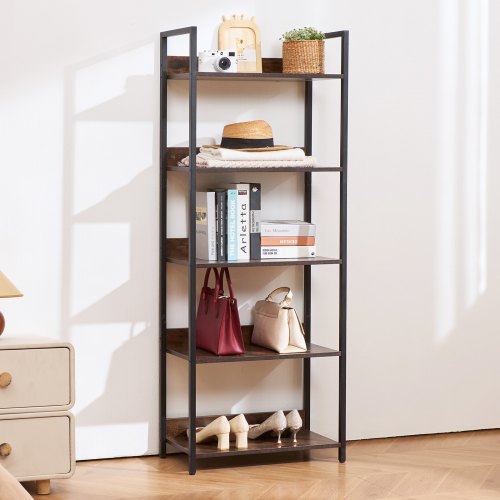 Metal Bookshelf 5Tier Tall Industrial Bookshelf Rustic Display Vintage