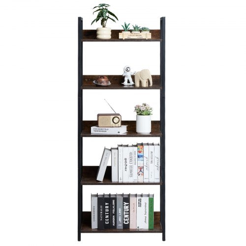 Metal Bookshelf 5Tier Tall Industrial Bookshelf Rustic Display Vintage
