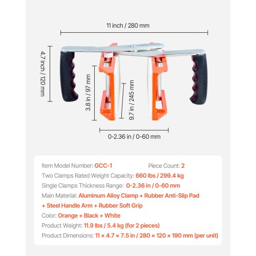 Double Handed Stone Carrying Clamps 660 lbs Load Capacity 2 Pack Granite