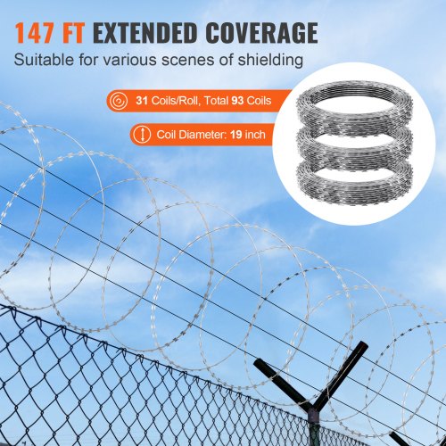 Razor Wires 147 ft Razor Barbed Wire 3 Rolls Razor Wire Fencing Razor