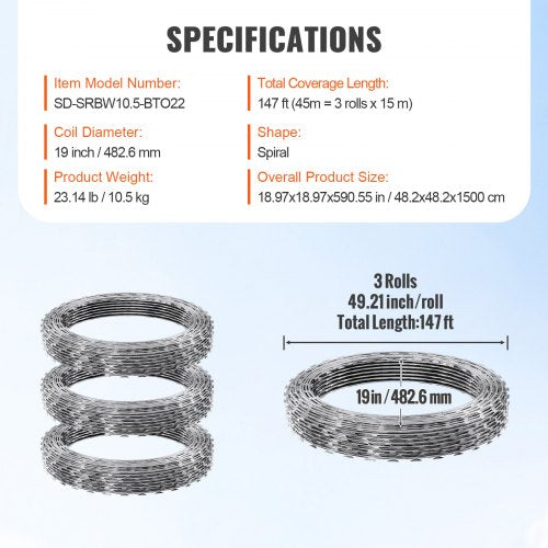 Razor Wires 147 ft Razor Barbed Wire 3 Rolls Razor Wire Fencing Razor