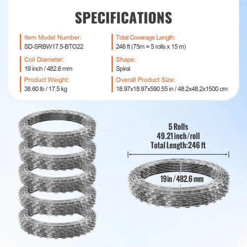Razor Wires 246 ft Razor Barbed Wire 5 Rolls Razor Wire Fencing Razor